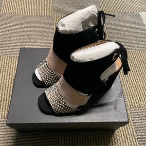 Coach Womens Minetta Land Snake & Suede Open Toe 4" Heel Boots